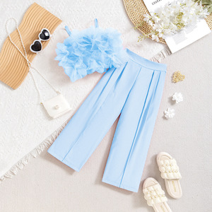 Completi Estivi per Ragazze, Set Casual in Cotone con Canotta e Pantaloni per Adolescenti, Motivo Tinta Unita per Bambini - Product Image 6
