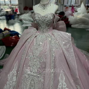 Robe de bal moderne rose pâle pour Quinceañera, style princesse, avec décolleté cœur, dentelle perlée, longueur ras du sol, traîne chapelle, Xs175 - Product Image 5