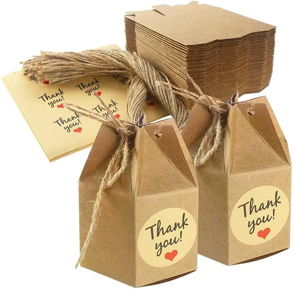 Boîte de corde pliée en papier kraft en forme de sac avec conception personnalisée imprimée pour le paquet cadeau de bonbons