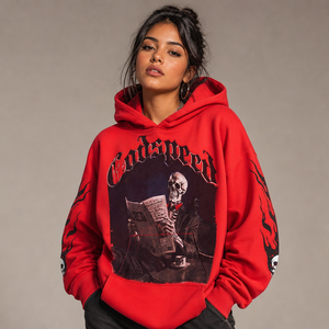 Sudadera con Capucha Oversize de Algodón 100% Lavado Estilo Vintage con Estampado Gótico de Calavera y Periódico, Corte Crop, Estilo Urbano para Hombre - Godspeed - Product Image 3