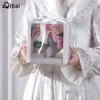 Qibai L taille stock boîte à fleurs coréenne transparente boîte d'emballage de fleurs de coeur en PVC boîte-cadeau de fleurs de vacances de fête des mères avec ruban