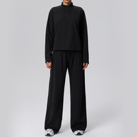 Ensemble de survêtement 2 pièces pour femme, hiver, haut à manches longues demi-zippé, pantalon large, tenue de sport chaude pour la course, la gym et les activités sportives