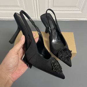Chaussure Talon Haut Femm Black Rhinestone Pumps Fashion Kitten Slingback <b>Shoes</b> Heels for Women - Product Image 3