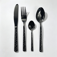 Ensemble de couverts écologiques pour enfants en PVD noir, 4 pièces, manche floral gravé au laser, acier inoxydable 410, pour hôtel, mariage, restaurant