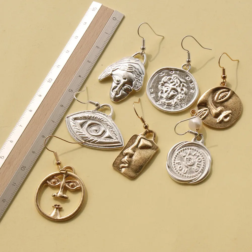 CE0539 New Design Funky Gold Silver Abstract Face Earrings For Women Party