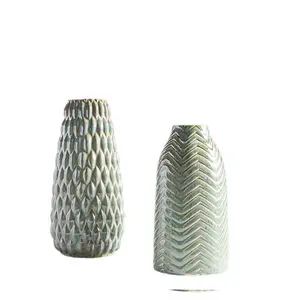 MSHモダンクリエイティブ幾何学的窯変更インディゴフラワーアレンジメントアートセラミック花瓶