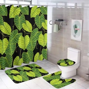 Set da <span class=keywords><strong>bagno</strong></span> in quattro <span class=keywords><strong>pezzi</strong></span> personalizzato con Design a foglia di Hawaii personalizzato con tenda da doccia impermeabile Tappetini da <span class=keywords><strong>bagno</strong></span> Set di tende da doccia personalizzati - Product Image 3