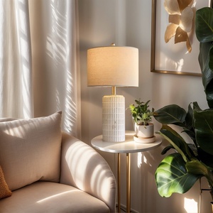 Phong Cách Bắc Âu Hiện Đại Trắng Gốm Bàn Cạnh Giường Ngủ Đèn Với Linen Bóng Đèn Bàn Thanh Lịch Đèn Cho Phòng Ngủ Phòng Khách Trang Trí Nội Thất - Product Image 3