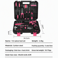 Ensemble d'outils de 153 pièces avec perceuse sans fil, outils à main en acier au carbone, coffret moulé par soufflage pour la réparation à domicile et les projets de bricolage