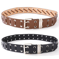 Ceinture cloutée Y2K pour femme, large, en cuir PU, à œillets et lacets, avec boucle ardillon, style punk, pour jeans, disponible en 2 couleurs