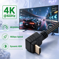 Özelleştirilmiş Dik Açılı Kablo 90 Derece HDMI 1.5M Erkek-Erkek Süper Yüksek Çözünürlüklü Esnek PVC Kılıflı HDMI Kablo