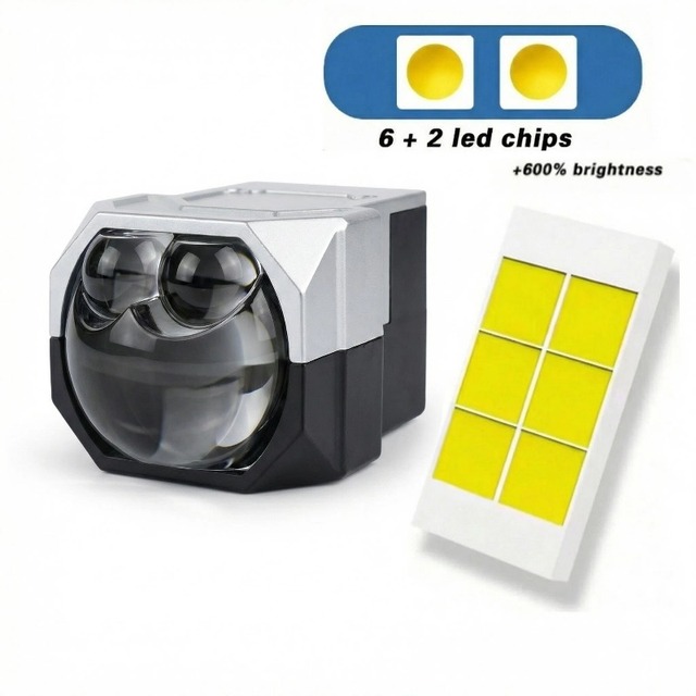 New HADUDU 12V 1.8 Inch 200W 6000K Bi-LED Projector Headlight with 2 Direct Laser High Beam Lenses for Car and Motorcycle