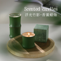 Lilin Aromaterapi Keramik Bambu Gaya Cina Baru dalam Kotak Hadiah Dekorasi, Aroma Osmanthus, Waktu Pembakaran 12-24 Jam, Penyegar Udara