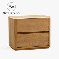 Table de Chevet Moderne Rétro avec Plateau en Marbre Travertin, Tiroirs Miroir, Pliante, Lot de 2 pour Appartement, Salon, en Bois