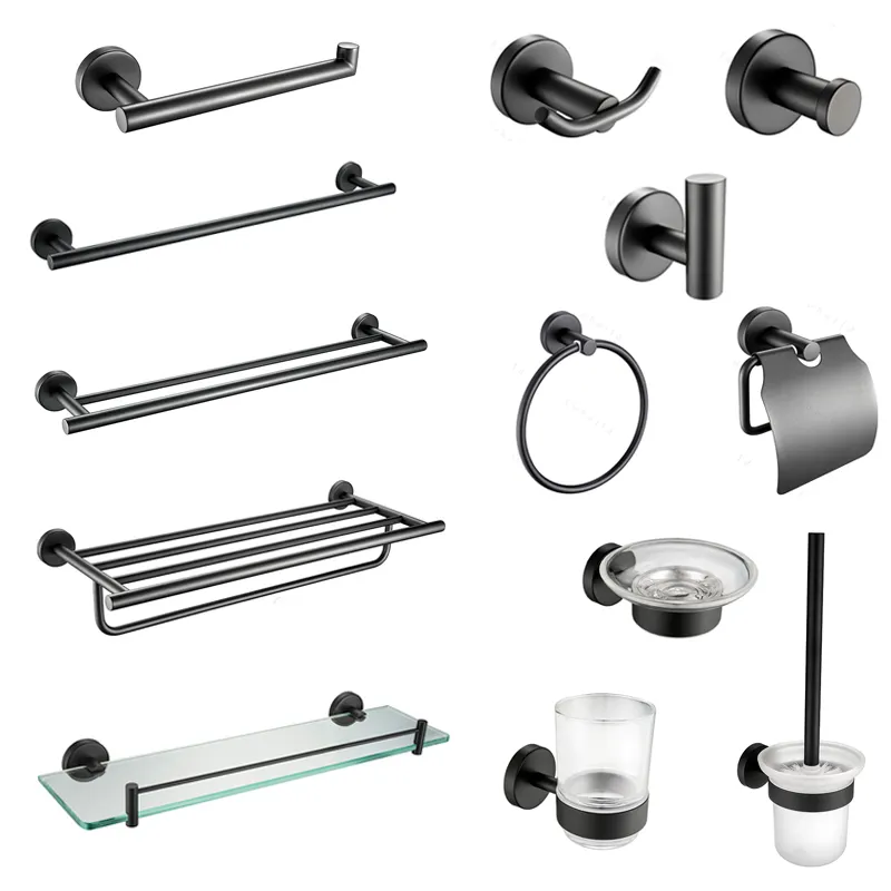 Toilet Bathroom Accessories Perfect Detail Matte Black Wall Hung Mounted Bath Sets