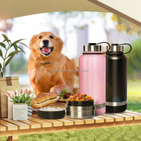 32oz 3-en-1 Portable petit chien bouteille d'eau en acier inoxydable chien bol mangeoire cadeau de noël pour les animaux de compagnie et les chats en plein air