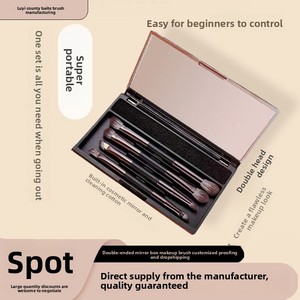 4Pcs Double Head Aluminum Handle Makeup Brush Set with Mirror Eyeshadow Blusher Lip Cosmetic Brush Kit - Product Image 4