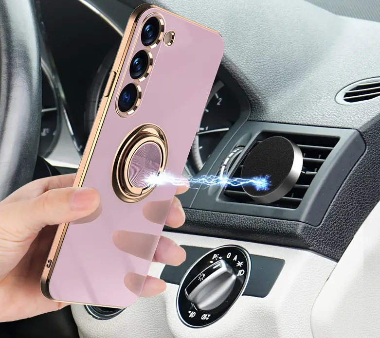 2023 Luxury Brand Electroplate Car phone Holder Back Full case for Samsung galaxy S23 s22 plus ultra Protection Cover