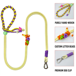 Correa para Perro Tejida a Mano con Cuentas de Letras DIY, Correa de Paracord Ajustable y Clip Metálico - Product Image 3