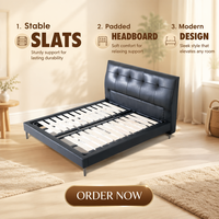 Lit en fer moderne et abordable, recouvert de cuir noir, avec rangement, taille King/Queen, structure en bois assemblée pour chambre à coucher V427