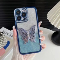 Papillon Bling Téléphone étui pour iphone 16 Pro Max Paillettes Papier 2 en 1 pour IPhone17 16 15 14 13 12 11 Couverture de Téléphone