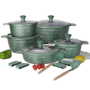 Ensemble de cuisson forgé haut de gamme de 16 pièces prêt à l'emploi, comprenant une casserole de 20-32 cm et une poêle peu profonde de 28 cm, avec finition martelée, idéal comme cadeau de pendaison de crémaillère - Product Image 1