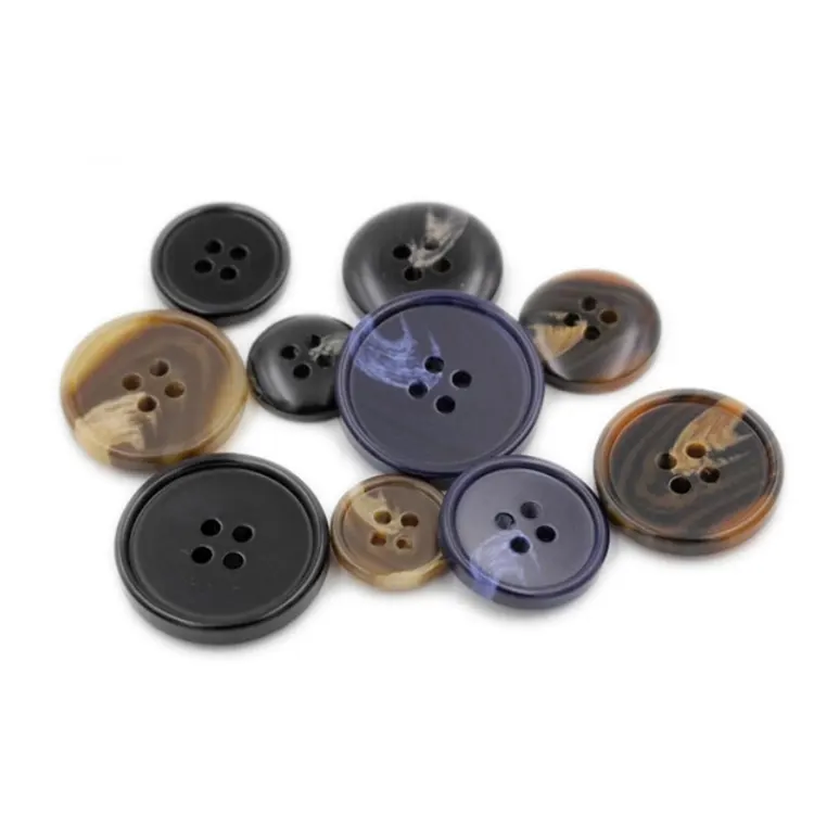 good quality small moq accept custom made four hole round imitation horn resin men suit buttons