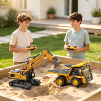 Vente flash : Excavatrice, bulldozer et camion à benne basculante RC à l'échelle 1:20, 11 canaux, 2,4 GHz, jouets télécommandés pour enfants et garçons