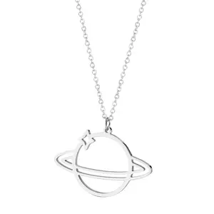 Оптовая продажа, простое дизайнерское ожерелье из нержавеющей стали, полый НЛО, Инопланетянин, космический корабль, кулон, ожерелье для женщин, модные ювелирные изделия