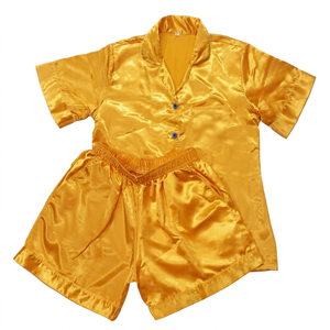 Ensemble de pyjama en satin de soie 100% pour femmes, manches courtes, col mandarin, boutons sur le devant, jaune uni, vêtements de nuit de luxe pour l'été - Product Image 1