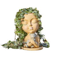 Funny Cute Resin Pet Cat Girl Face Succulent Pots Planter Cactus Planter
