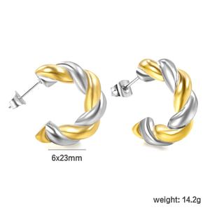 Pendientes de Aro de Acero Inoxidable con Baño de Oro de 18K, Diseño de Cuerda Retorcida Bicolor, Joyería de Moda para Mujer, Sin Deslustre - Product Image 2
