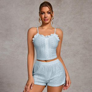 I-0788 Summer Pajama Solid Colors <strong>Vest</strong> Tank <strong>Top</strong> Sexy Cute Ruffle Women's Pajamas Set Loungewear <strong>Pyjama</strong> Femme Sleepwear Homewear - Product Image 3