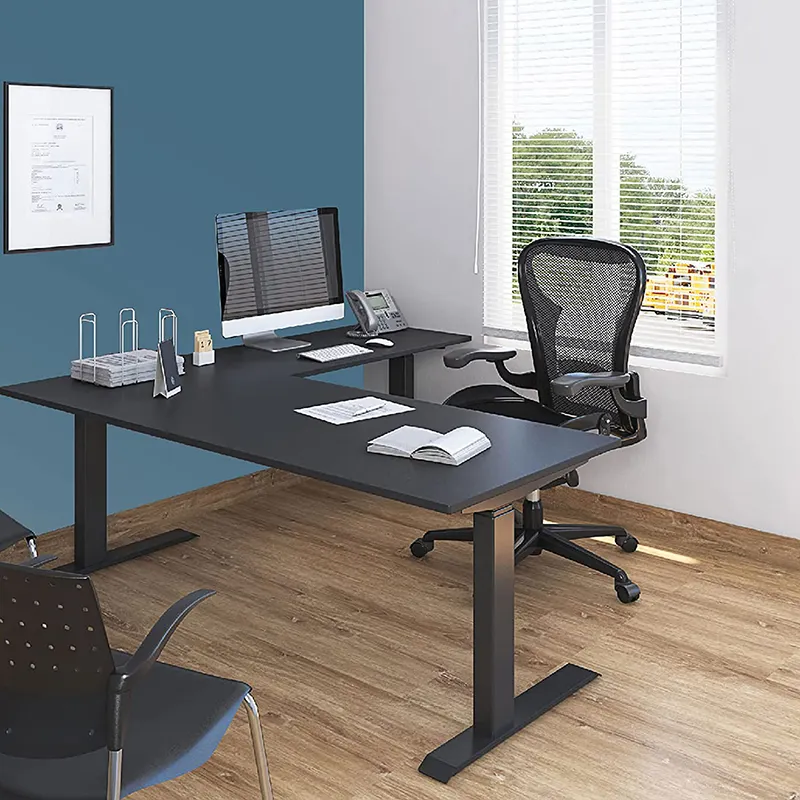 Executive Office Table L Shaped Corner Desk Adjustable Height Triple Motor L-shaped Electric Standing Desk