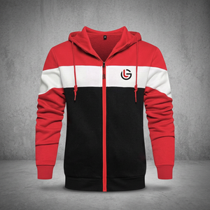 GLOBAL LEATHER Sweat à capuche pour homme en molleton 100% coton 300g, coloris Rouge Blanc Noir, Nouveau, Hiver, Chaud, Non doublé, Confortable, Élégant, Pull-over - Product Image 2