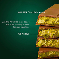 Barre de chocolat au pistache de Dubaï OEM, Kunafa Kataifi fourrée au chocolat noir et au lait, collation, marque privée, vente en gros