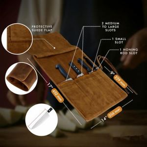 Zy Durable Leather Chef <b>Roll</b> <b>Bag</b> Portable 4-Slot Culinary <b>Tool</b> Carrier Luxury Chef's Knife Case Holder for Gifts - Product Image 2