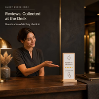 Support de table en bois personnalisé pour avis Google sans contact avec base en U et fonction NFC – Affichez vos avis sur Google