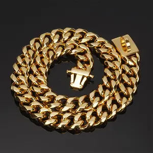 Heavy Duty Gold Hunde ketten halsband 14mm 19mm 32mm Metall Edelstahl Big Cuban Link Hunde halsbänder Ketten