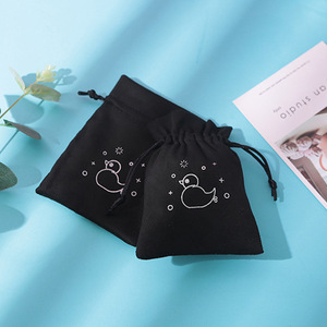 Velvet <b>Drawstring</b> Jewelry Bags Rectangle Black 8x10cm 15x20cm Storage <b>Pouches</b> With Logo Printing For Accessories Packaging - Product Image 2