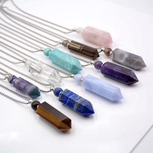 Véritable Quartz Fumé Point <span class=keywords><strong>Diffuseur</strong></span> Hexagone Bullet Prism Bijoux en Acier Inoxydable Pendentifs de Mode Charms <span class=keywords><strong>Pendentif</strong></span> Bouteille de Parfum - Product Image 2