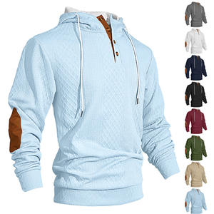 Sweat-shirt à capuche décontracté pour homme, en jacquard épais, couleur unie, avec boutons, pour les loisirs, automne-hiver - Product Image 3