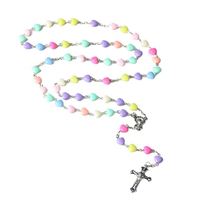Collier de chapelet catholique coloré avec perles en plastique, idéal pour Pâques, baptême, communion, croix, bijoux d'église, vente en gros
