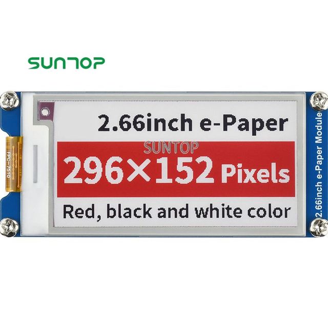 2.66inch E-Paper E-Ink Raw Display 296X152Pixels,Red / Black / White Three-Color,SPI Interface, Without PCB
