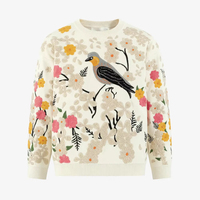 Pull en maille à col rond pour homme, broderie florale fantaisiste, motif oiseau, hiver, ODM, doux et chaud, avec imprimé botanique