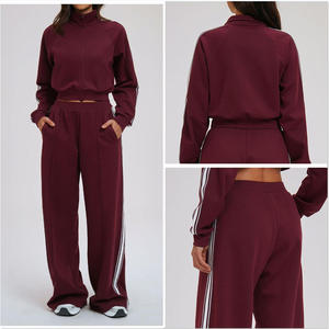 Ensemble de survêtement décontracté pour femmes, automne, sport, haut court à col montant avec fermeture éclair, pantalon taille moyenne avec poches, ensemble de survêtement pour femmes SQ2519 - Product Image 4