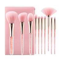 Vente en gros, ensemble de pinceaux de maquillage à paillettes en diamant, marque privée, paillettes végétaliennes, marque privée, rose, pinceaux cosmétiques de luxe, 7 pièces