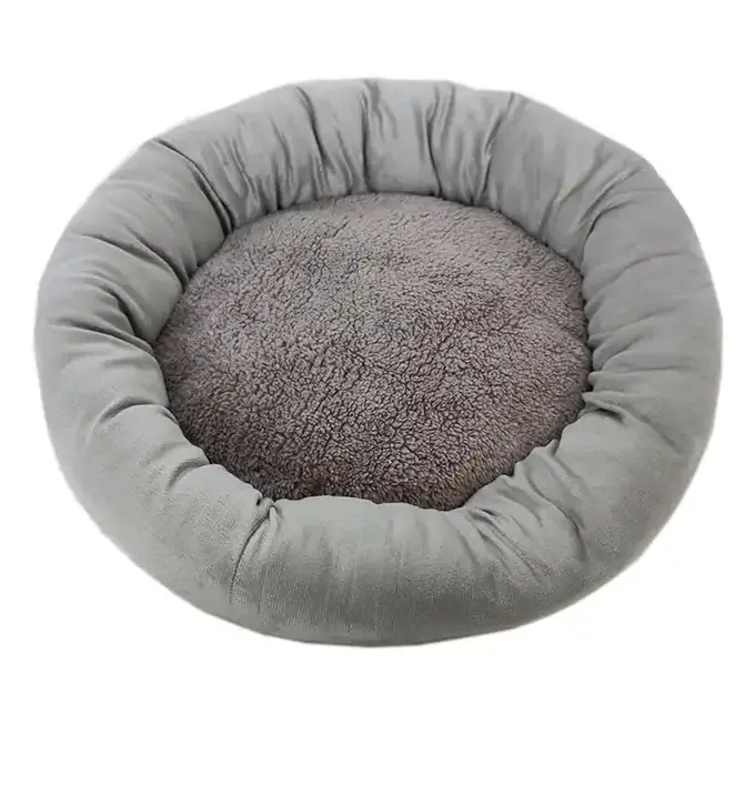 Venta al por mayor de terciopelo para mascotas cachorro cama cómoda calmante Donut redonda perrera cama para perros