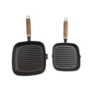 Cast Iron Square Grill Pan With Wood Handle For Frying Grilling Baking Induction Compatible Durable Design - Product Image 5