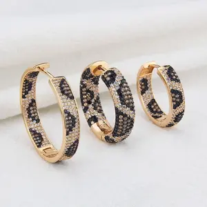 Shiny Micro Pave Cubic Zirconia 2 Tone Gold Plated Round Sex Leopard Hoop Earrings for Women Unique Popular Jewelry Gift